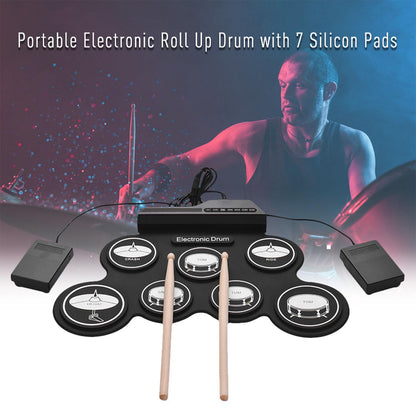電子ドラムセット 7パッド ロールアップ練習パッド 5チューニング 8曲 USB&MP3入力
