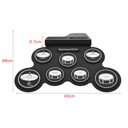 電子ドラムセット 7パッド ロールアップ練習パッド 5チューニング 8曲 USB&MP3入力