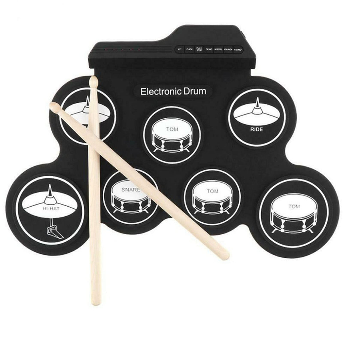 電子ドラムセット 7パッド ロールアップ練習パッド 5チューニング 8曲 USB&MP3入力