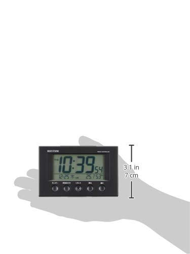 リズム(RHYTHM) 目覚まし時計 電波時計 温度計・湿度計付き フィットウェーブスマート 黒 7.7×12×5.4cm 8RZ166SR02（ブラック）