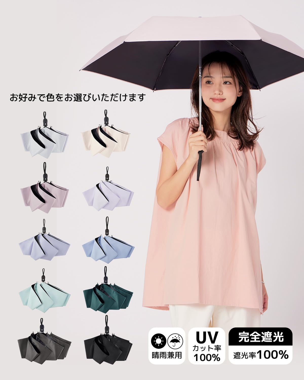日傘 超軽量 189g-199g UVカット率 100% 完全遮光 遮熱 ワンタッチ自動開閉 折りたたみ傘 コンパクト 折り畳み日傘 紫外線遮断 耐風撥水 晴雨兼用 携帯便利 メンズ レディース 母の日 父の日