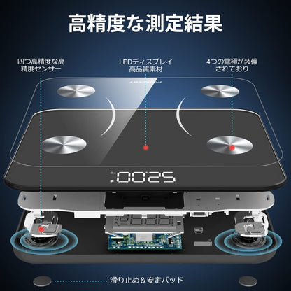 INSMART 体脂肪計・体組成計 16項目測定可能 体重計 スマホ連動 ヘルスメーター 人気 体重計 Bluetooth対応 260H(日本語対応APP＆取扱説明書)(ブラック)