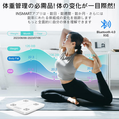 APP体重計スマホ連動 INSMART 高精度体脂肪計・体組成計 16項目測定可能 スマホ連動 ヘルスメーター 人気Bluetooth対応（ホワイト）