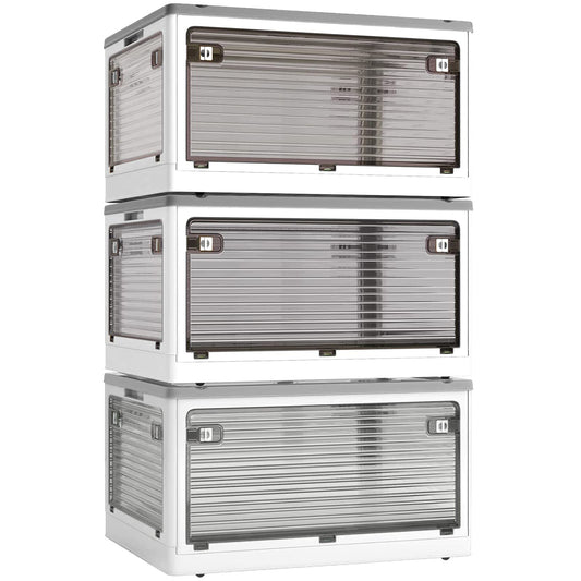 X XUNTAO【収納ボックス 折りたたみ】蓋付き 積み重ね 全方向から取り出せる 3個セット 収納ケース 衣類 布団 小物 収納 折り畳み コンテナ ボックス 大型 プラスチック キャスター付き おしゃれ 組立簡単 多機能 防塵 防カビ 防湿 無臭 透明 厚み 強い耐荷重 大容量 家庭用 車用 複数のサイズ 各種カラー（S3個セット,40.5cm*29cm*24cm,28.2L）