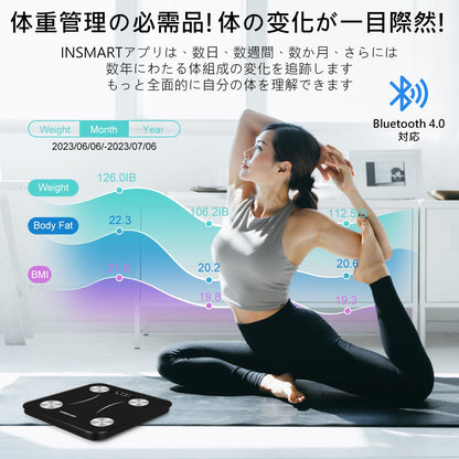 INSMART 体脂肪計・体組成計 16項目測定可能 体重計 スマホ連動 ヘルスメーター 人気 体重計 Bluetooth対応 260H(日本語対応APP＆取扱説明書)(ブラック)