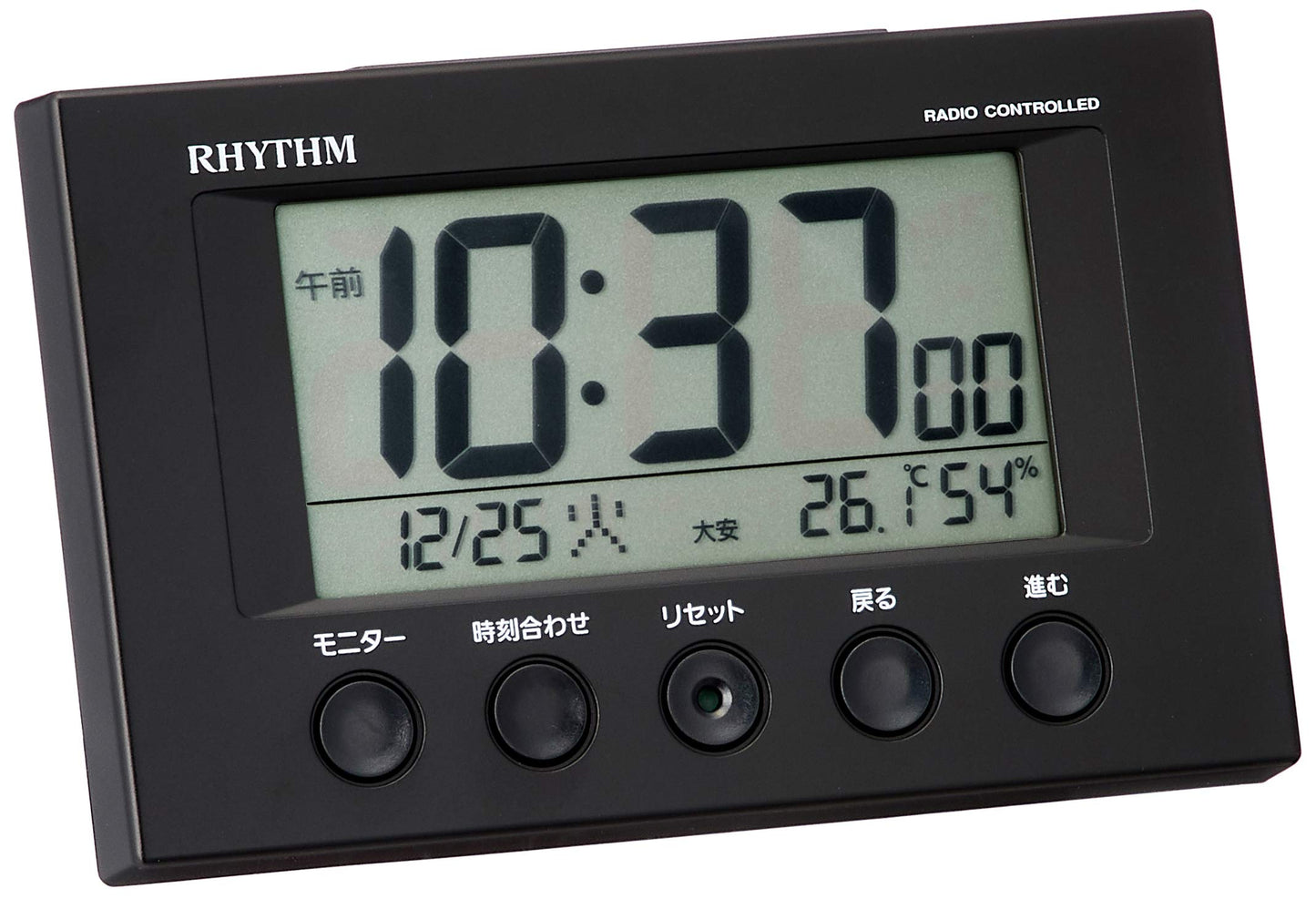 リズム(RHYTHM) 目覚まし時計 電波時計 温度計・湿度計付き フィットウェーブスマート 黒 7.7×12×5.4cm 8RZ166SR02（ブラック）
